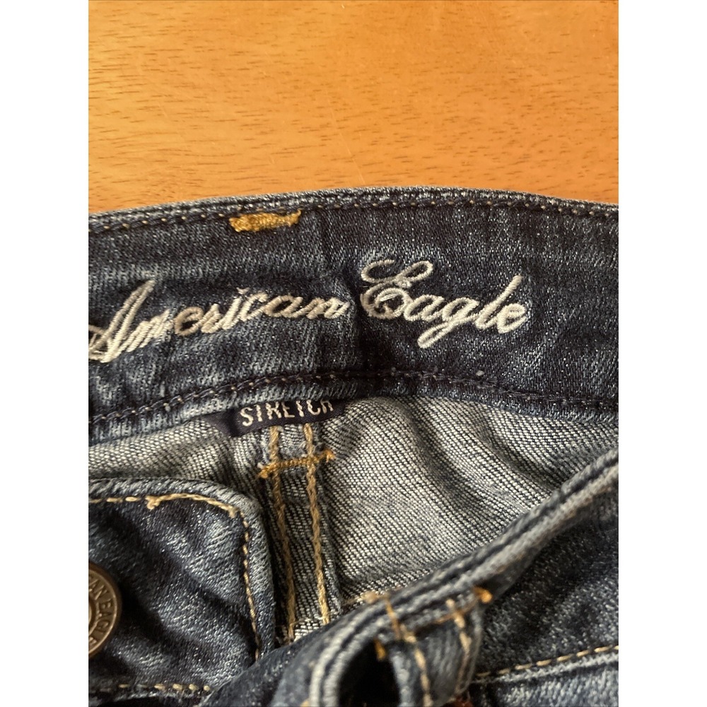 American Eagle AE Shorts Size 2 26 Stretch Dark Jean Blue Denim Cutoff Daisy - Picture 3 of 10